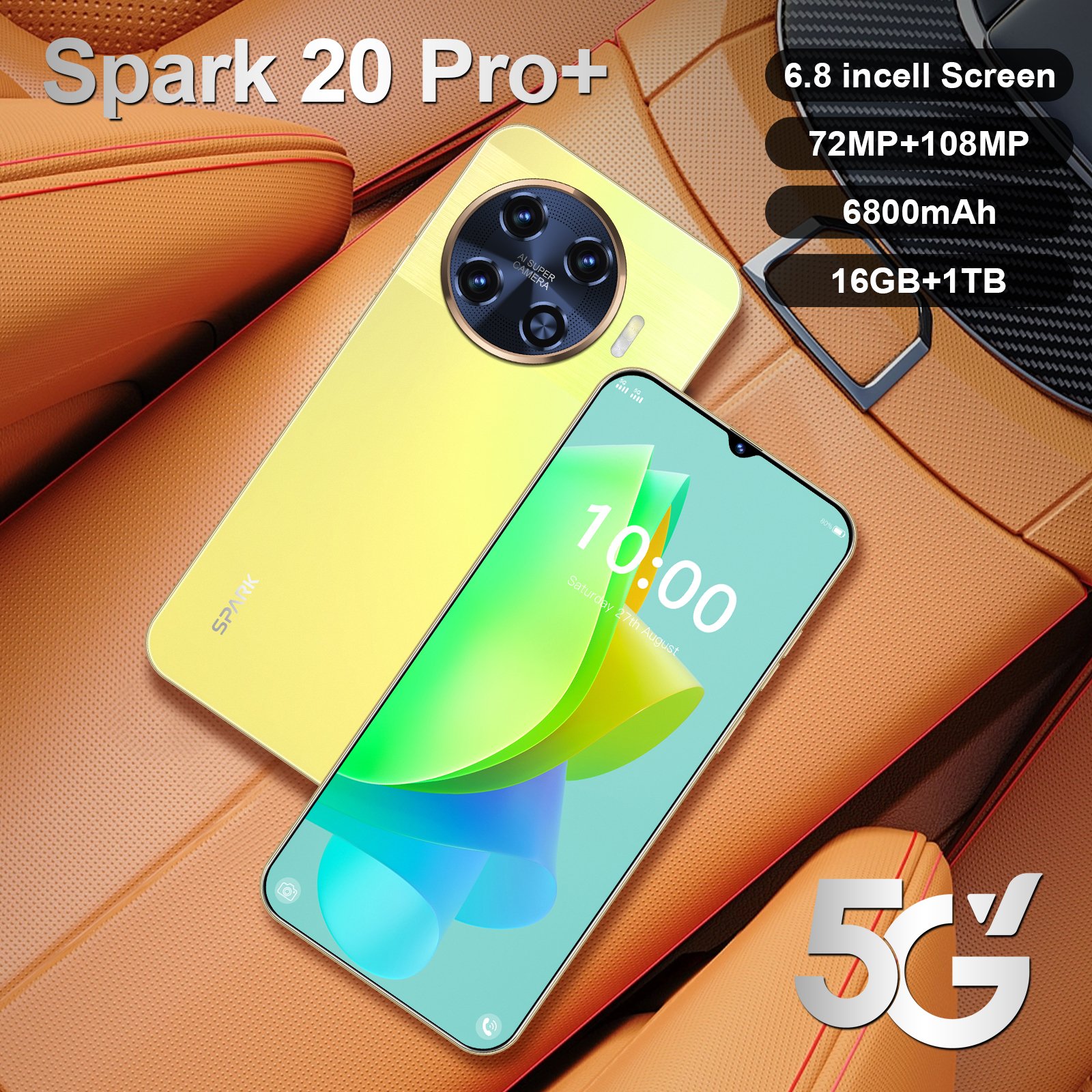 New Original phone spark 20 Pro Smartphones 16GB+1TB spark20 pro 5G LET Cellphone Large battery unlocked Dual SIM Android phone